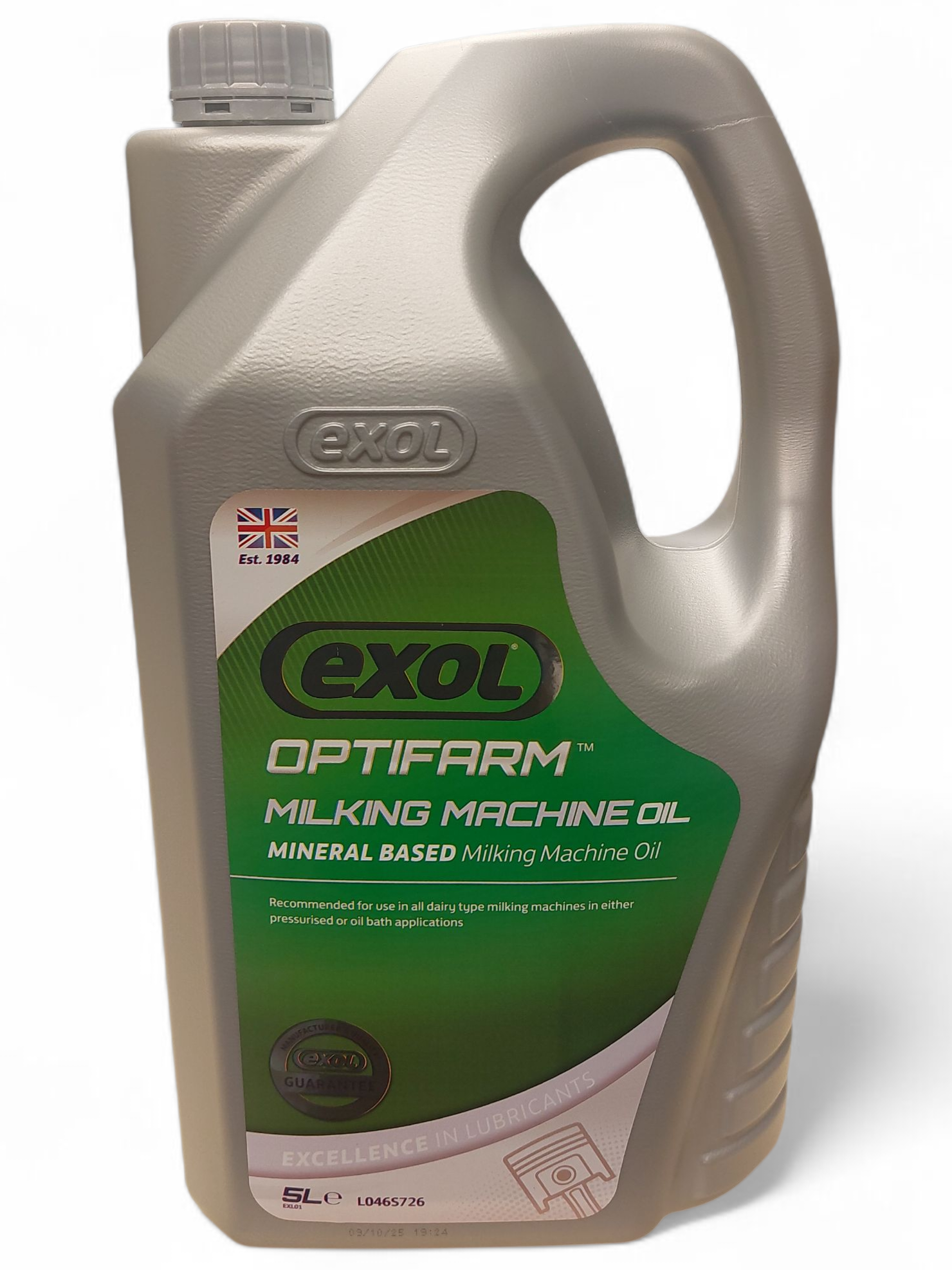 EXOL MILKING MACHINE OIL ISO VG100 5LITRE, FOR USE IN ALL DAIRY TYPE MILKING MACHINES